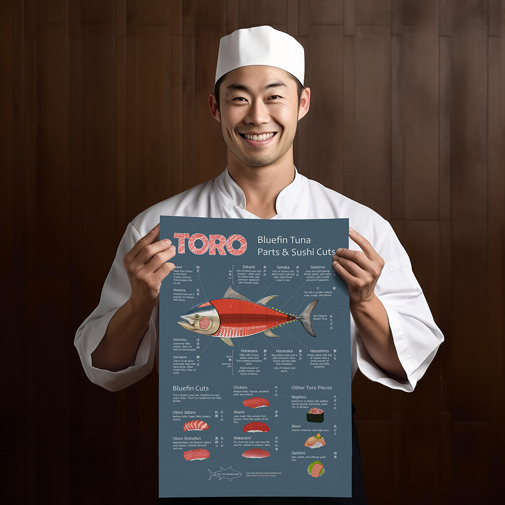Toro Sushi Poster - "Toro Anatomy" Bluefin Tuna Cuts & Sushi Types