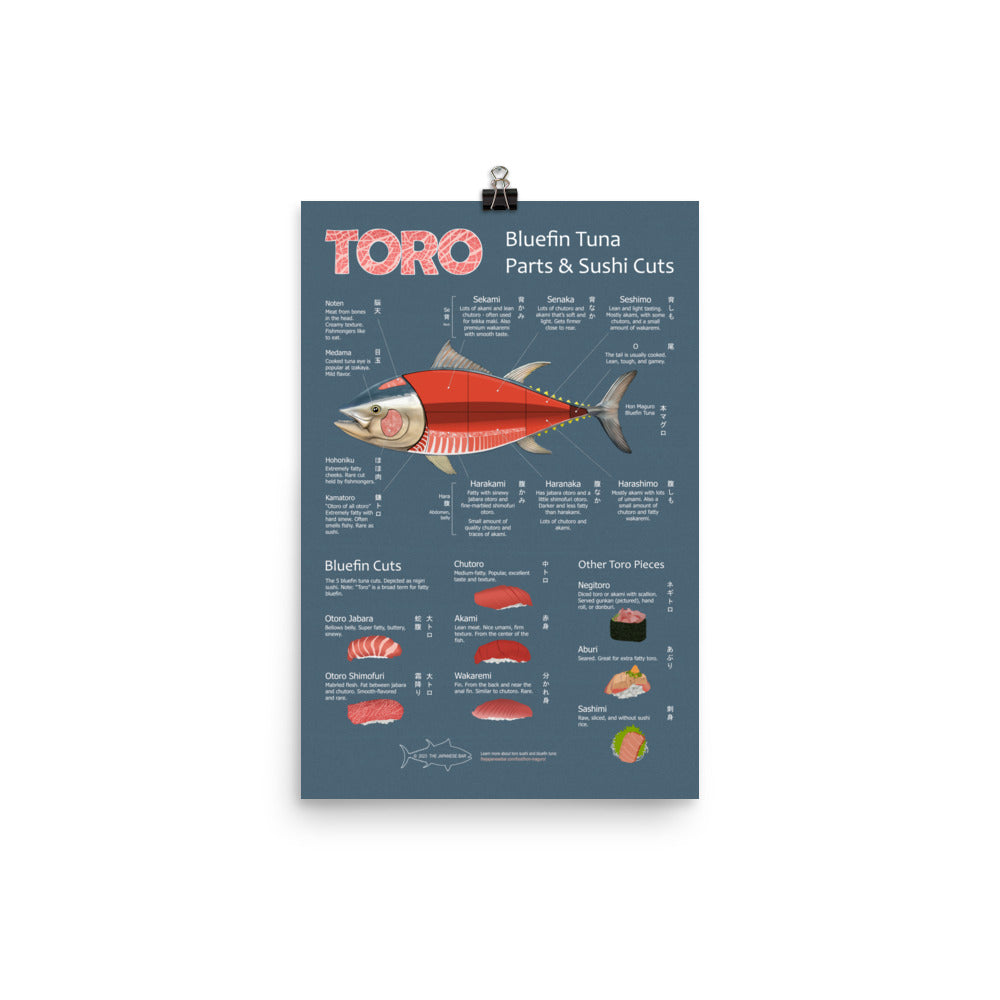 Toro Sushi Poster - "Toro Anatomy" Bluefin Tuna Cuts & Sushi Types