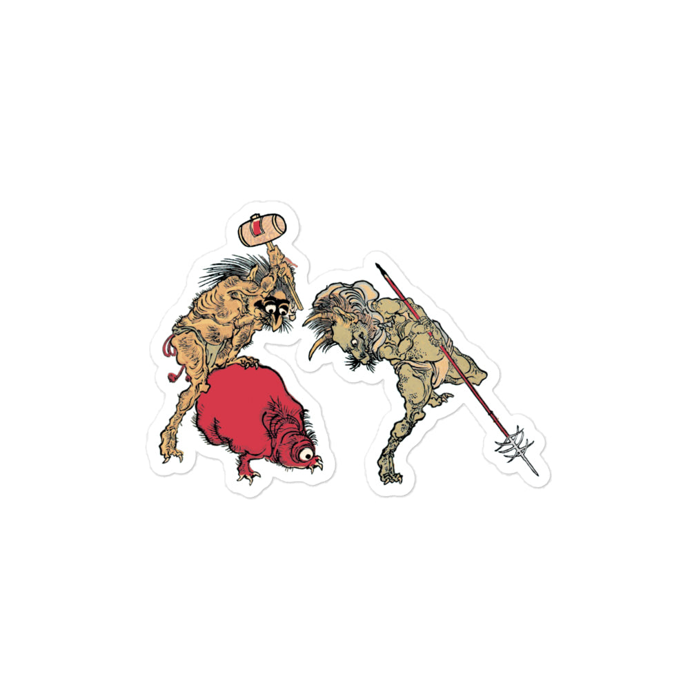 Hunting Demons and Monster Pig Sticker: Kawanabe Ukiyo-e Japanese Art