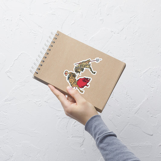 Hunting Demons and Monster Pig Sticker: Kawanabe Ukiyo-e Japanese Art