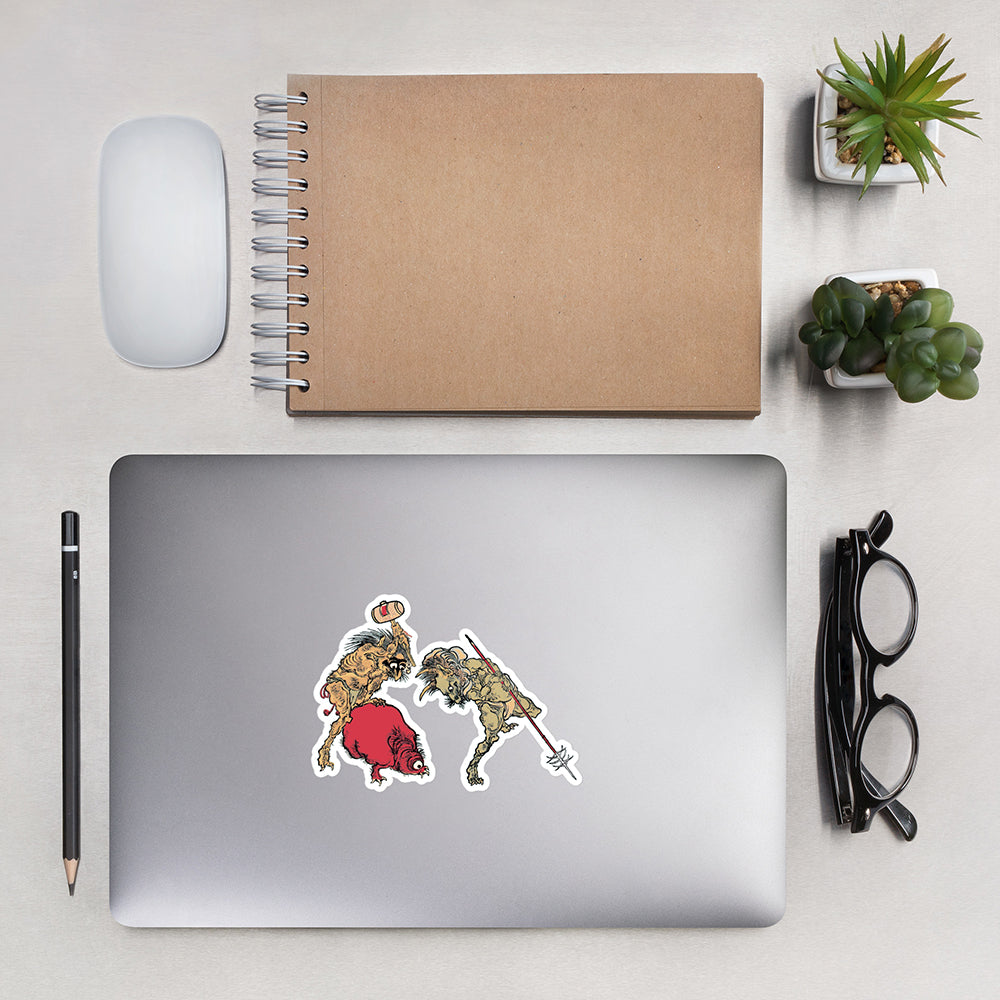 Hunting Demons and Monster Pig Sticker: Kawanabe Ukiyo-e Japanese Art