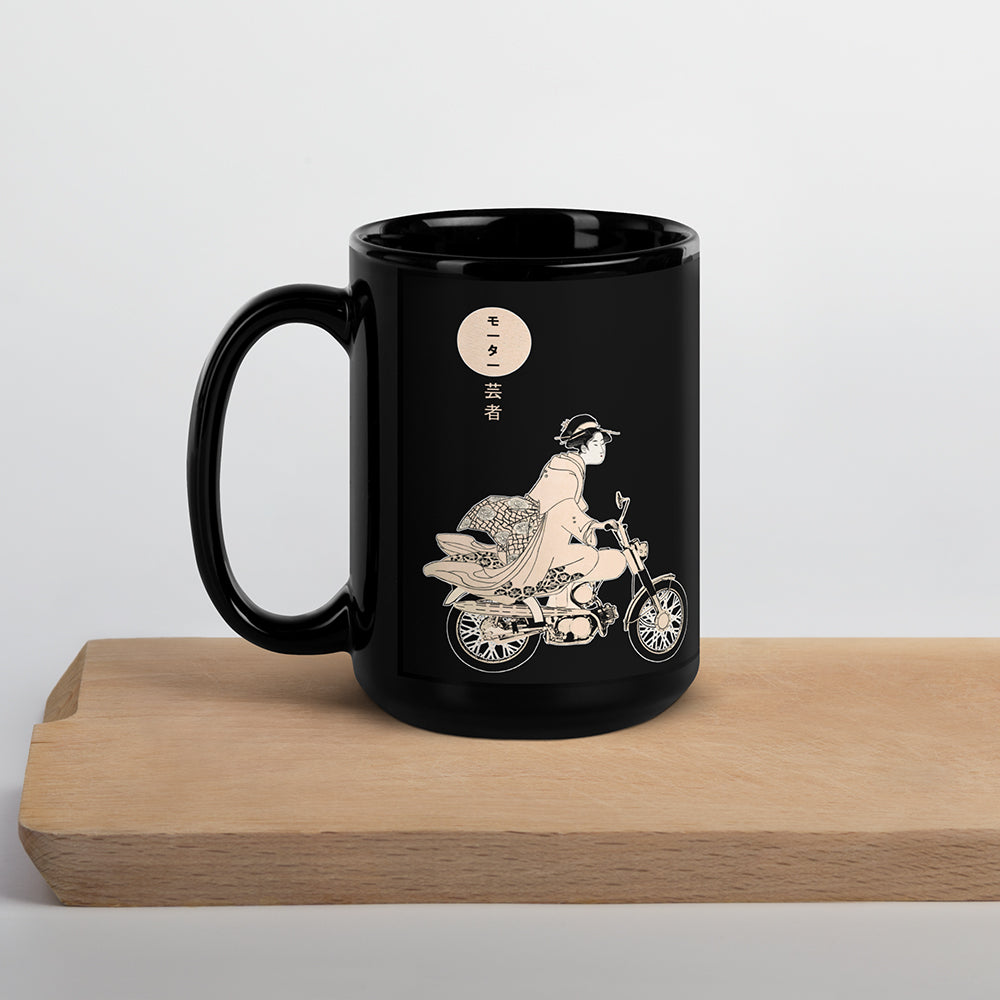 Moto Geisha Black Glossy Mug: Traditional vs Modern Japanese Ukiyo-e Design