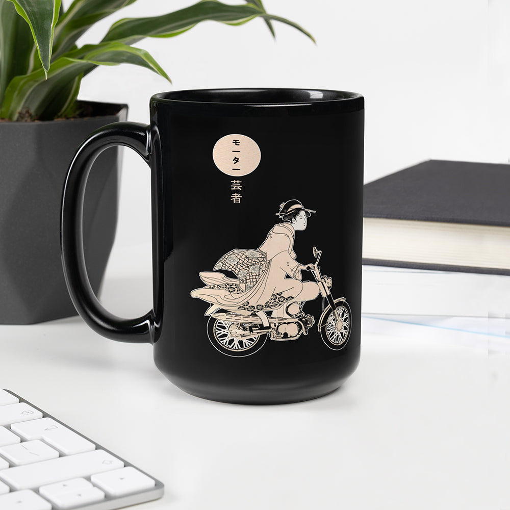 Moto Geisha Black Glossy Mug: Traditional vs Modern Japanese Ukiyo-e Design