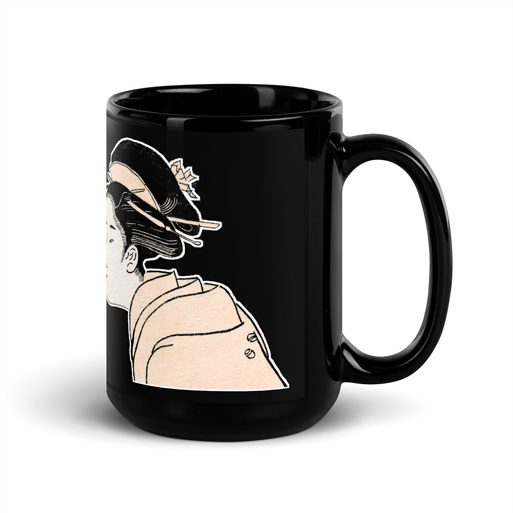 Moto Geisha Black Glossy Mug: Traditional vs Modern Japanese Ukiyo-e Design