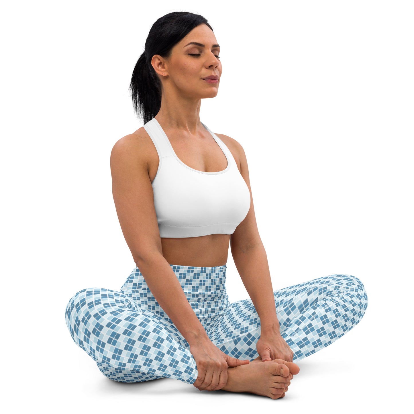 Blue Ocean Ichimatsu Japanese Yoga Leggings