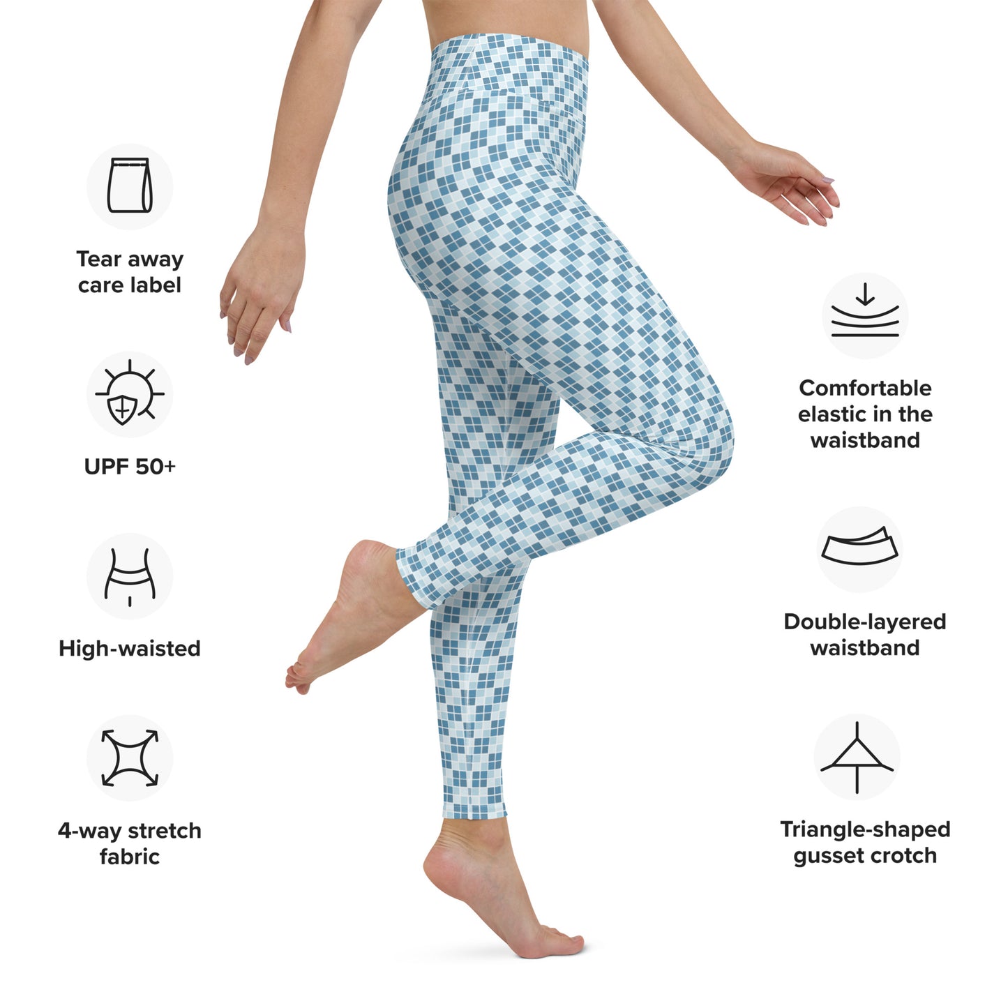 Blue Ocean Ichimatsu Japanese Yoga Leggings