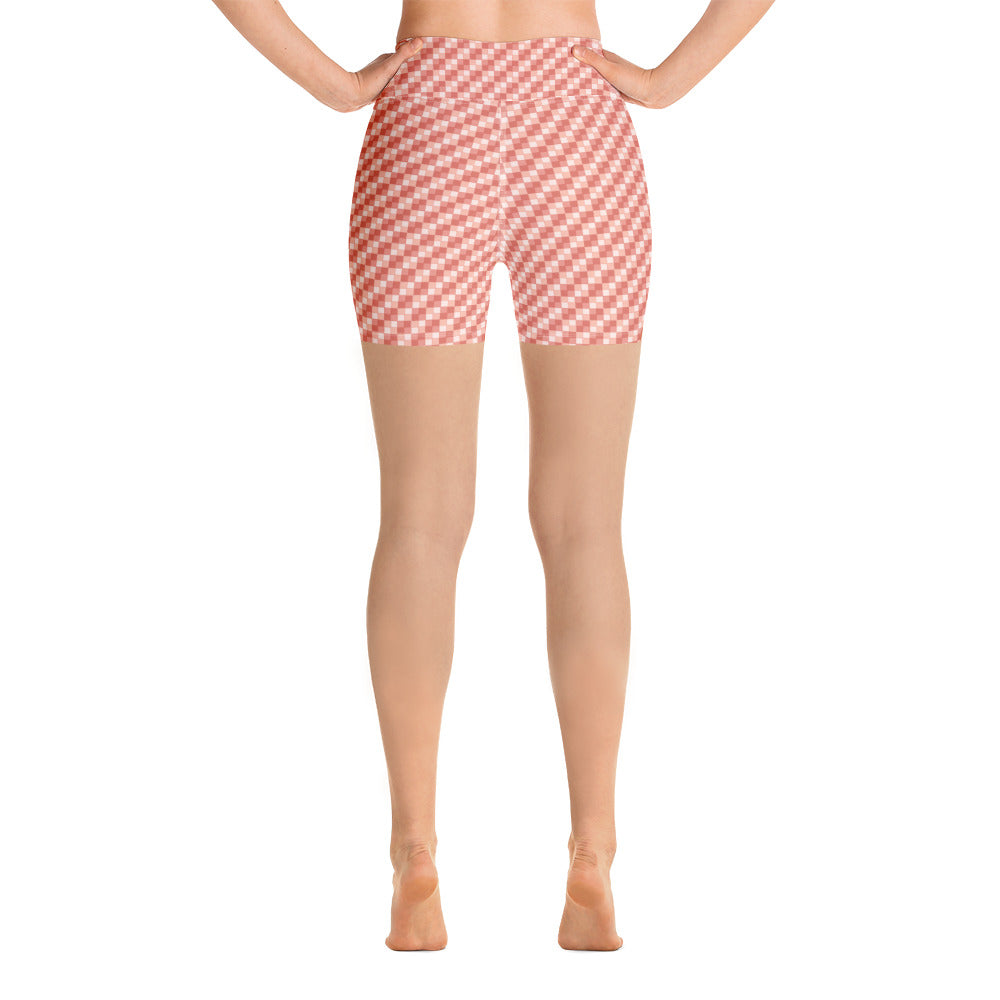 Pink Salmon Ichimatsu Japanese Yoga Shorts