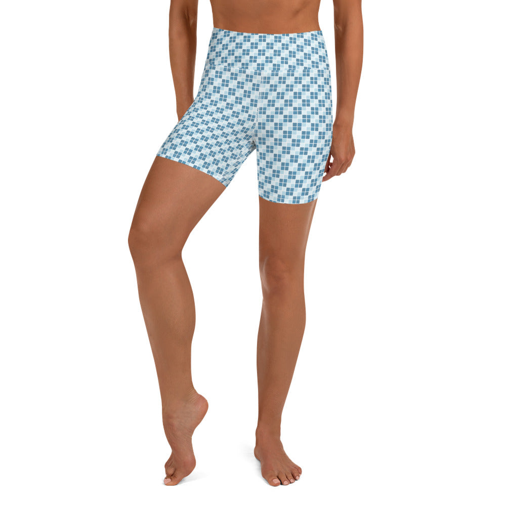 Blue Ocean Ichimatsu Japanese Yoga Shorts