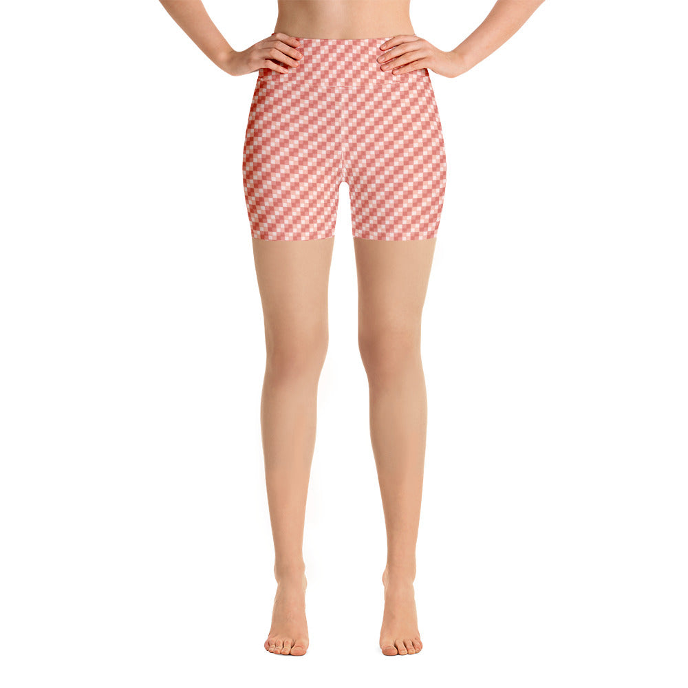 Pink Salmon Ichimatsu Japanese Yoga Shorts