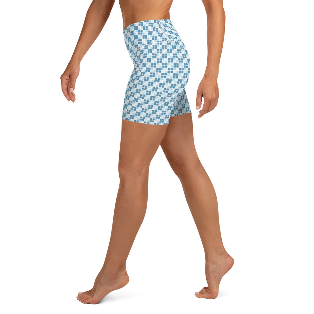 Blue Ocean Ichimatsu Japanese Yoga Shorts