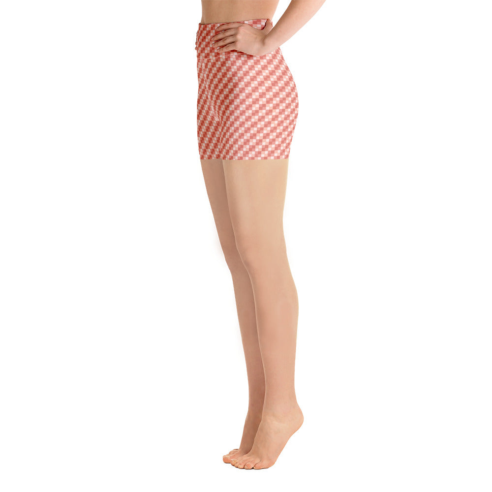 Pink Salmon Ichimatsu Japanese Yoga Shorts