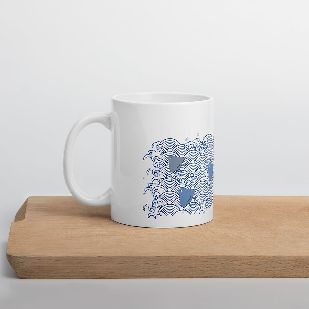 Chidori and Seigaiha Pattern Japanese Wave Glossy Mug