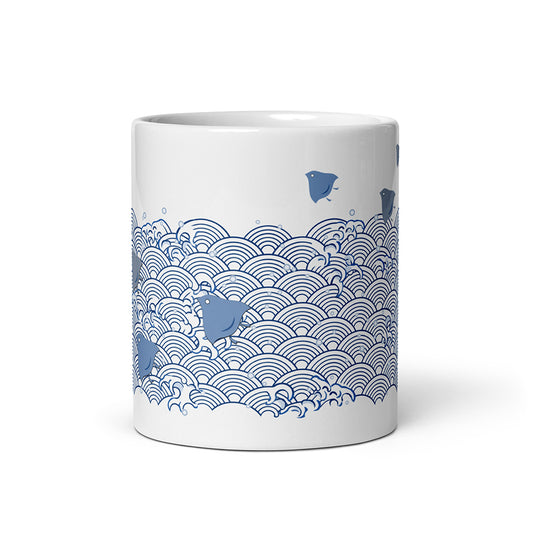 Chidori and Seigaiha Pattern Japanese Wave Glossy Mug
