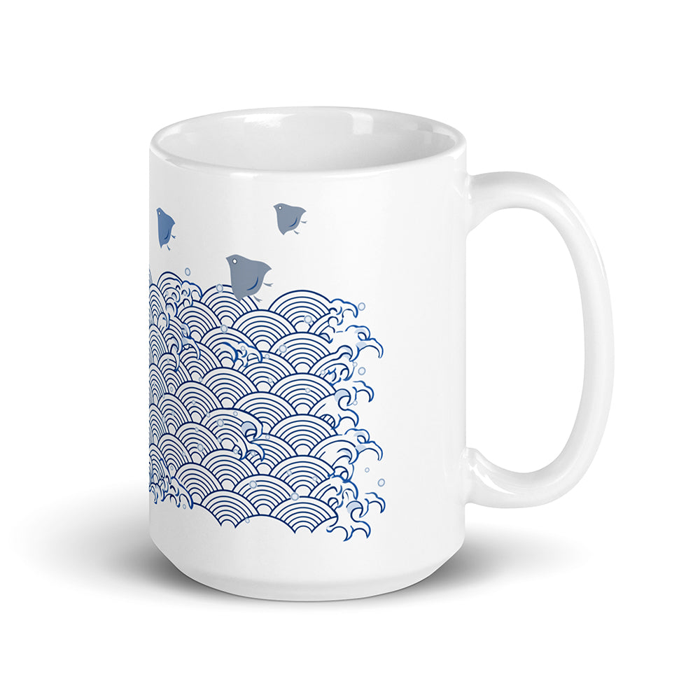 Chidori and Seigaiha Pattern Japanese Wave Glossy Mug