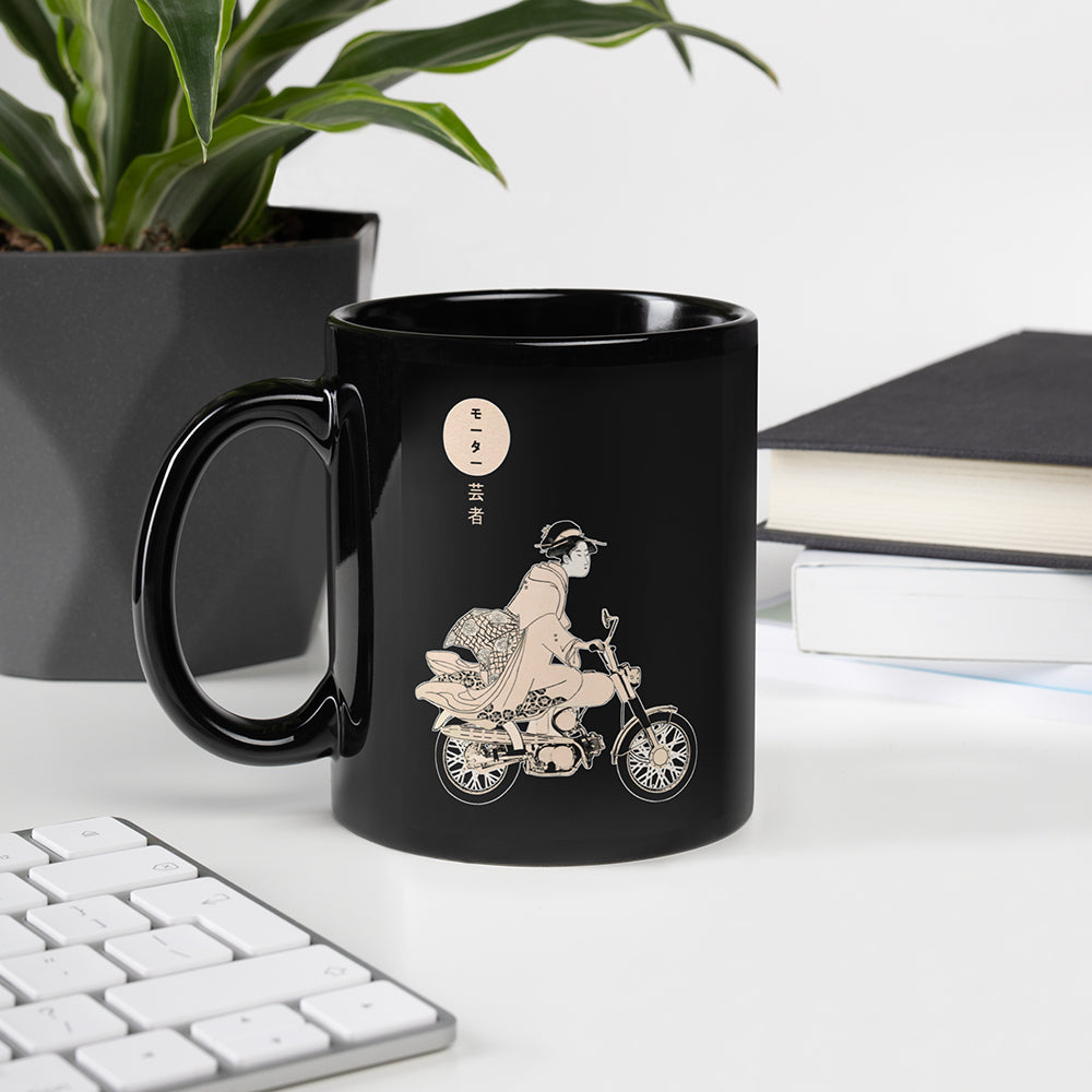 Moto Geisha Black Glossy Mug: Traditional vs Modern Japanese Ukiyo-e Design