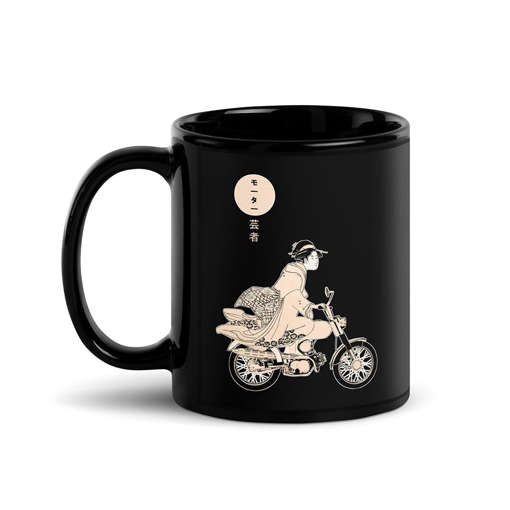 Moto Geisha Black Glossy Mug: Traditional vs Modern Japanese Ukiyo-e Design