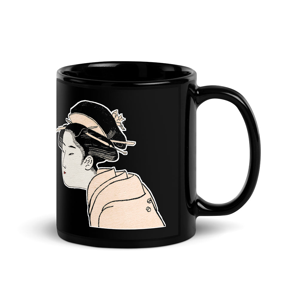 Moto Geisha Black Glossy Mug: Traditional vs Modern Japanese Ukiyo-e Design