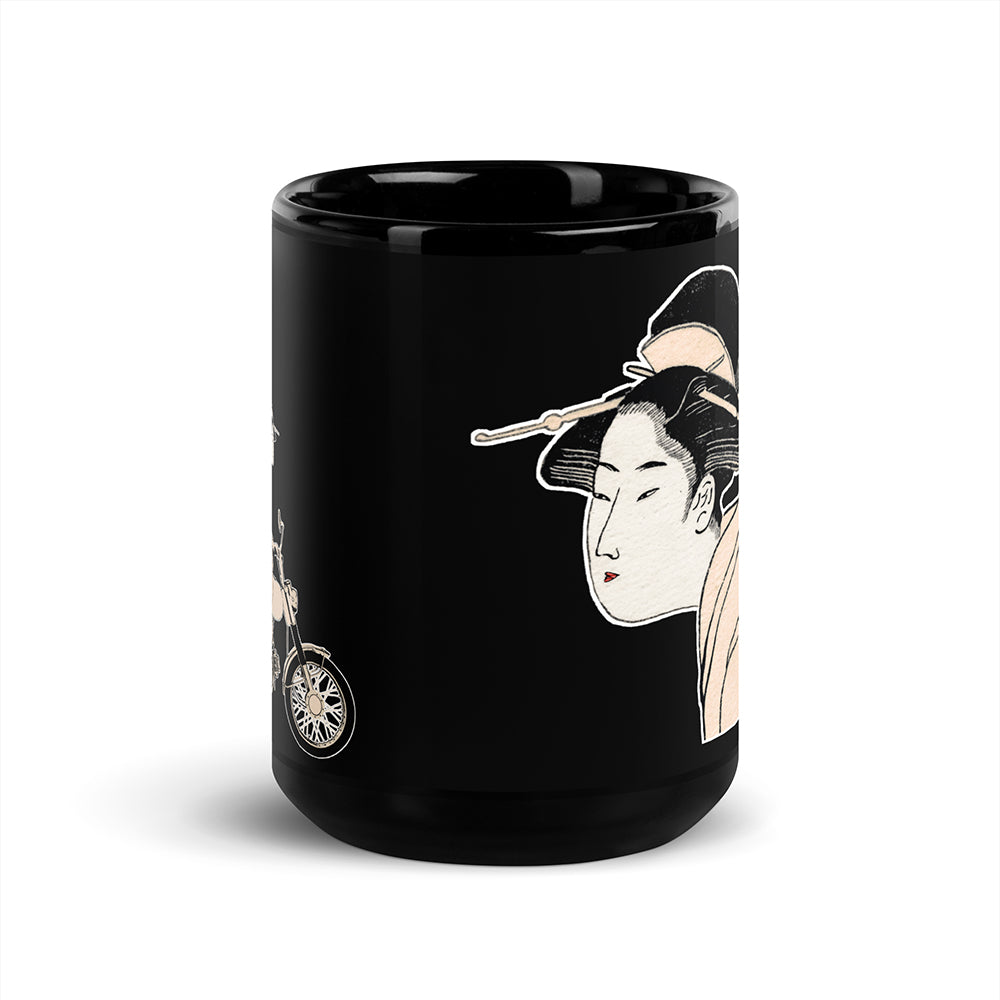 Moto Geisha Black Glossy Mug: Traditional vs Modern Japanese Ukiyo-e Design