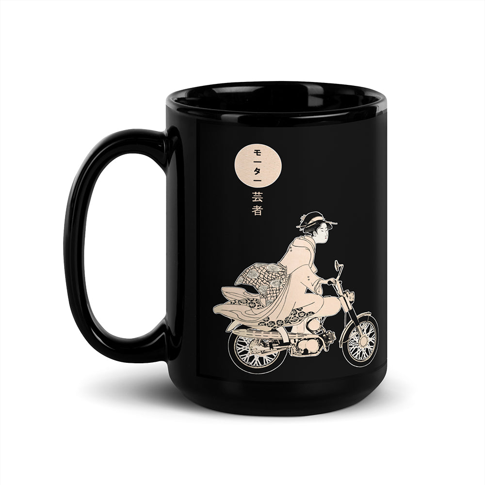 Moto Geisha Black Glossy Mug: Traditional vs Modern Japanese Ukiyo-e Design