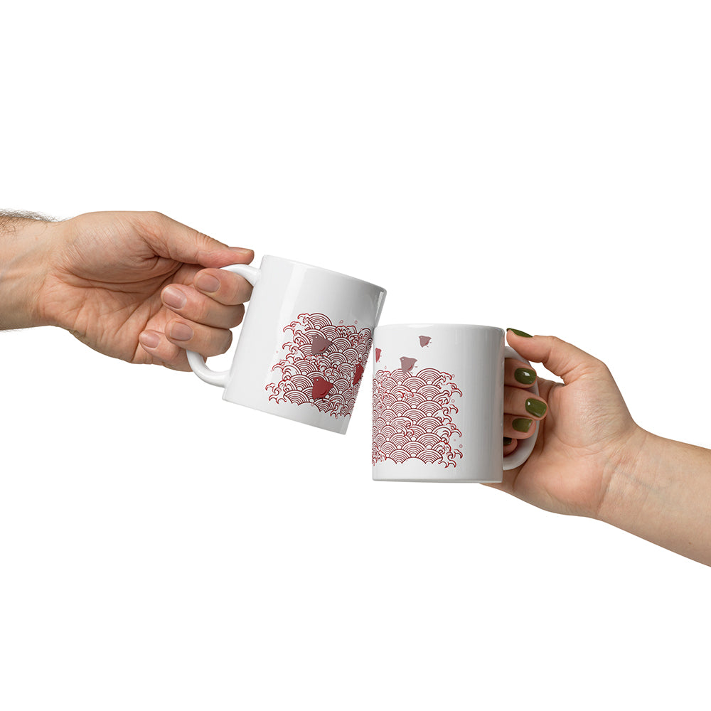 Chidori and Seigaiha Pattern Japanese Wave Glossy Mug