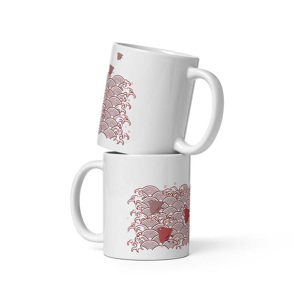 Chidori and Seigaiha Pattern Japanese Wave Glossy Mug