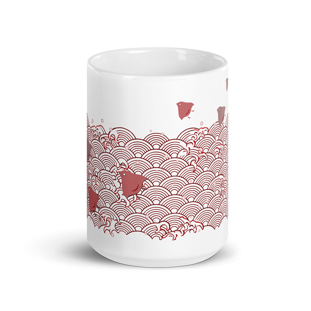 Chidori and Seigaiha Pattern Japanese Wave Glossy Mug