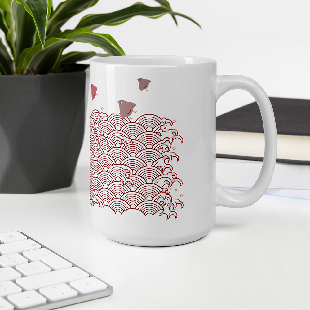 Chidori and Seigaiha Pattern Japanese Wave Glossy Mug