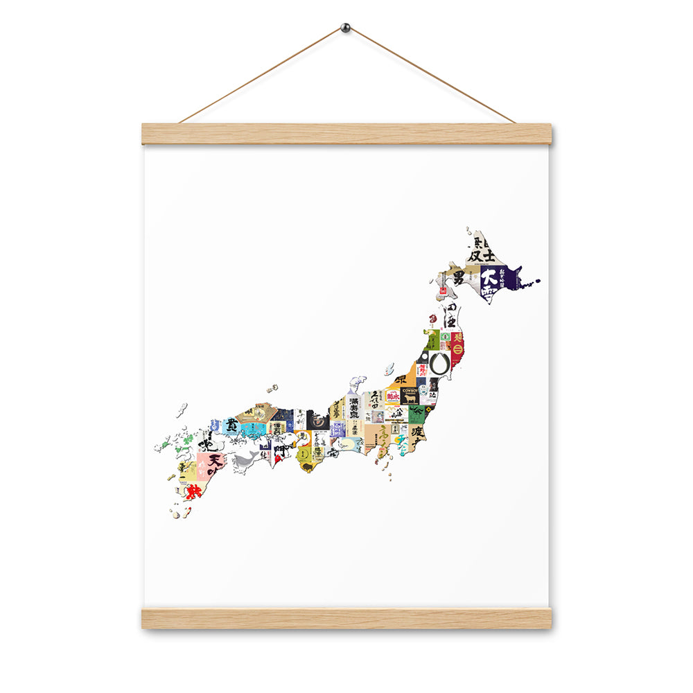 Sake Label Map of Japan Hanging Print - Minimalistic, Modern Poster